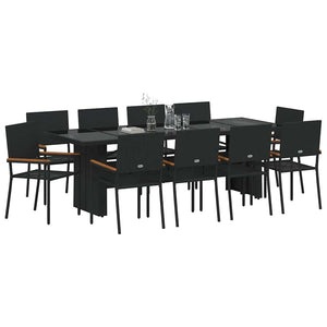 11-teilige Garten Essgruppe Schwarz Poly-Rattan