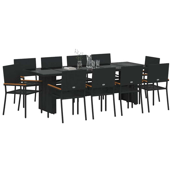 11-teilige Garten Essgruppe Schwarz Poly-Rattan