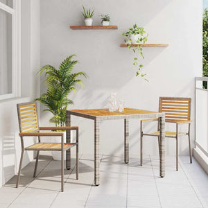 3-teilige Garten Essgruppe Poly-Rattan Grau Braun