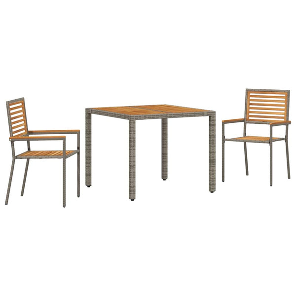 3-teilige Garten Essgruppe Poly-Rattan Grau Braun