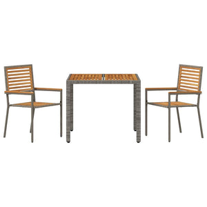 3-teilige Garten Essgruppe Poly-Rattan Grau Braun