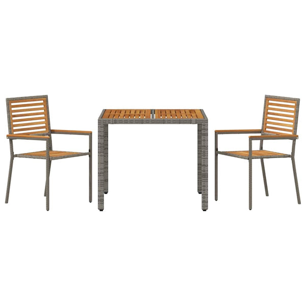 3-teilige Garten Essgruppe Poly-Rattan Grau Braun