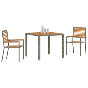 3-teilige Garten Essgruppe Poly-Rattan Grau Braun