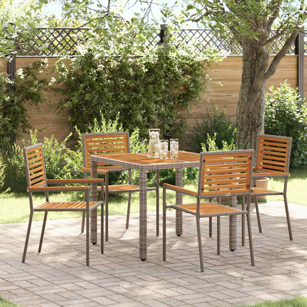 Garten Essgruppe 5-teilig Poly-Rattan Grau Braun