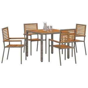 Garten Essgruppe 5-teilig Poly-Rattan Grau Braun