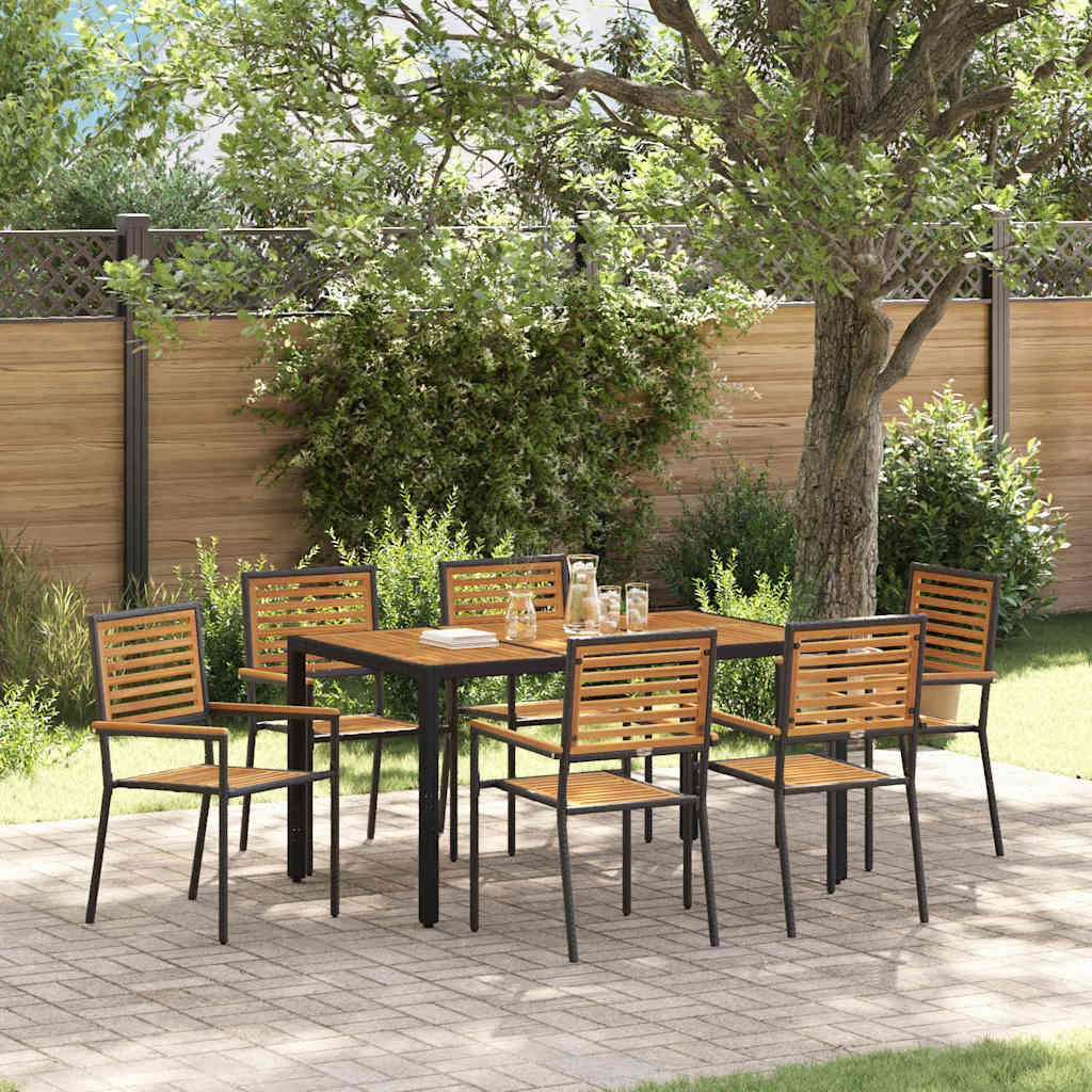 Garten Essgruppe 7-teilig Poly-Rattan Schwarz Braun
