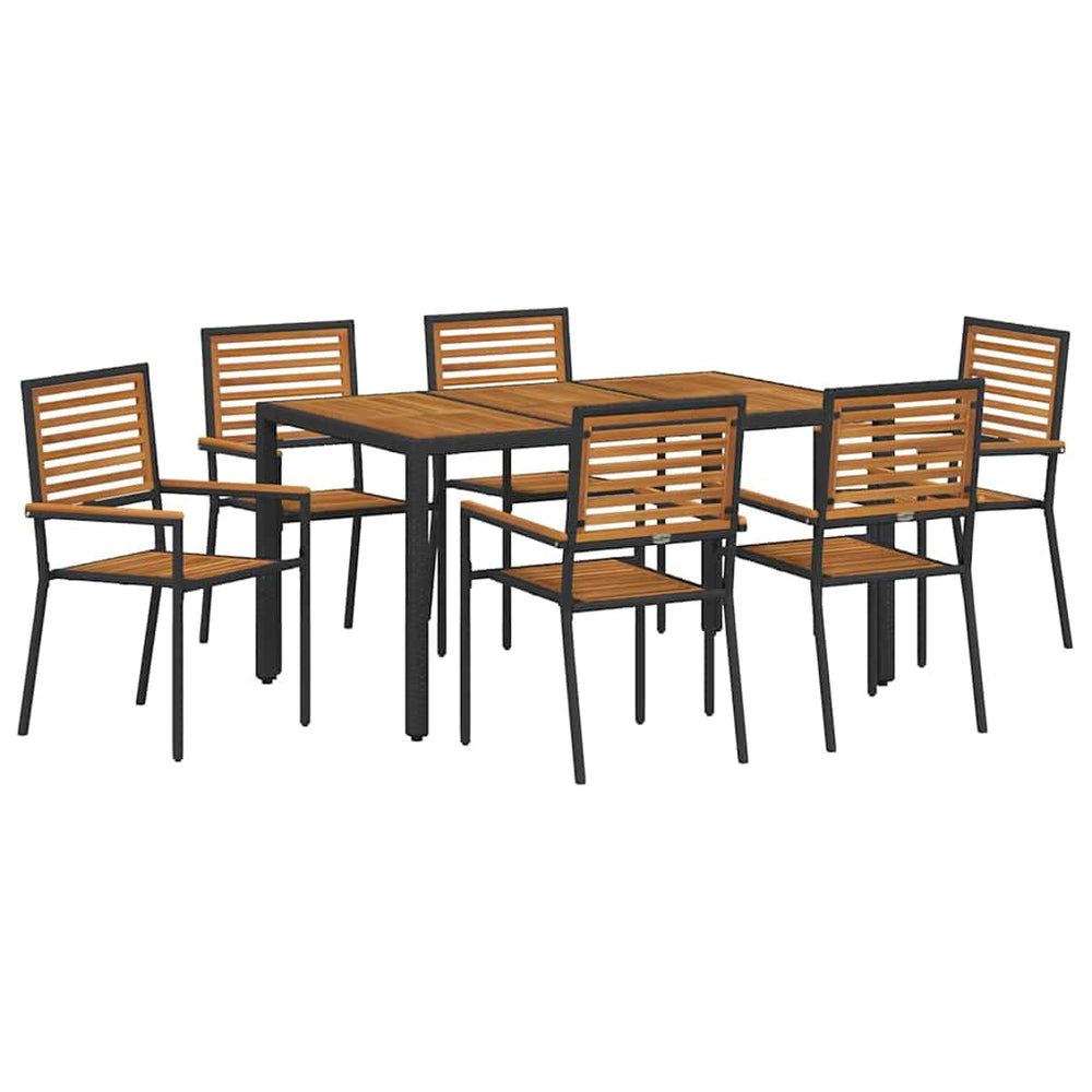 Garten Essgruppe 7-teilig Poly-Rattan Schwarz Braun