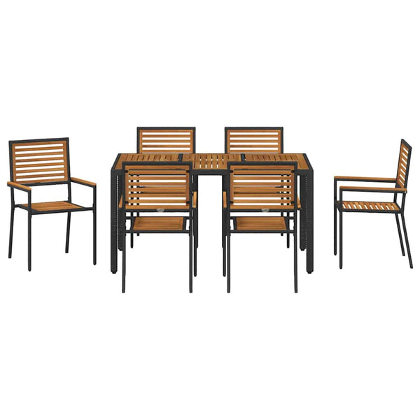 Garten Essgruppe 7-teilig Poly-Rattan Schwarz Braun