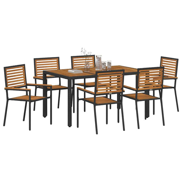 Garten Essgruppe 7-teilig Poly-Rattan Schwarz Braun