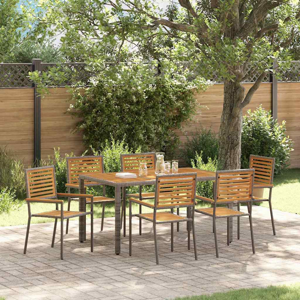 7-teilige Garten Essgruppe Grau Braun Poly Rattan