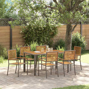 7-teilige Garten Essgruppe Grau Braun Poly Rattan