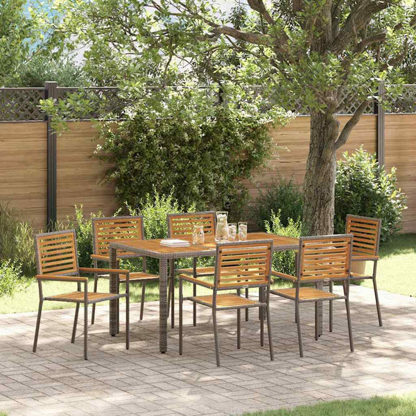 7-teilige Garten Essgruppe Grau Braun Poly Rattan