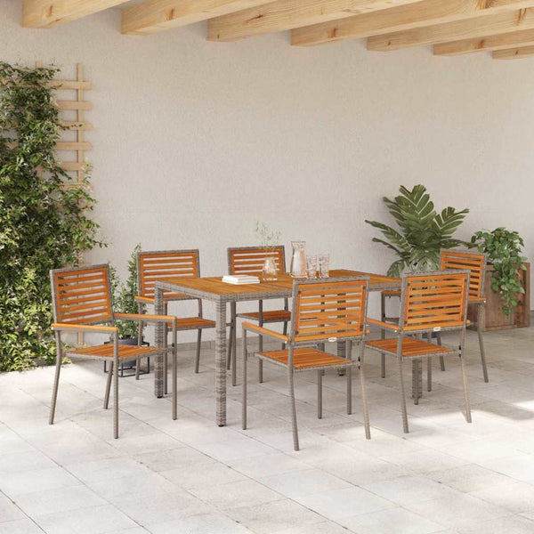 7-teilige Garten Essgruppe Grau Braun Poly Rattan