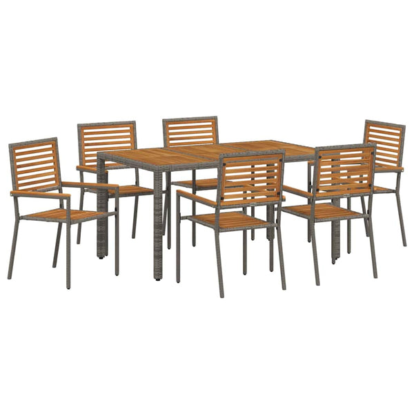 7-teilige Garten Essgruppe Grau Braun Poly Rattan