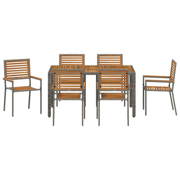 7-teilige Garten Essgruppe Grau Braun Poly Rattan
