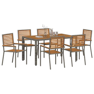 7-teilige Garten Essgruppe Grau Braun Poly Rattan