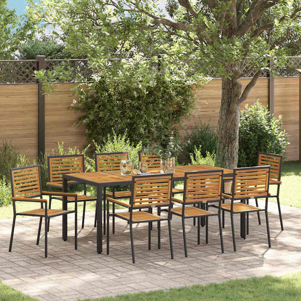vidaXL Salon de salle à manger de jardin 9 pcs Noir et marron Résine tressée