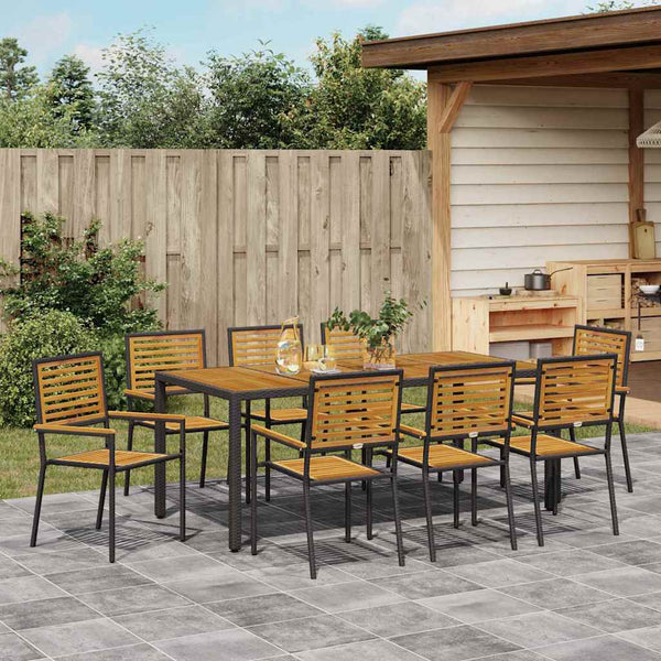 vidaXL Salon de salle à manger de jardin 9 pcs Noir et marron Résine tressée