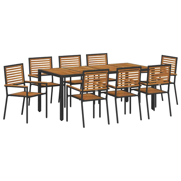 vidaXL Salon de salle à manger de jardin 9 pcs Noir et marron Résine tressée