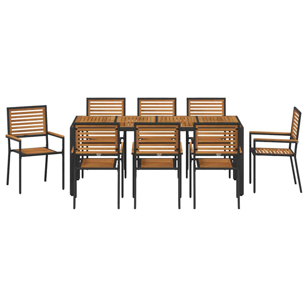 vidaXL Salon de salle à manger de jardin 9 pcs Noir et marron Résine tressée