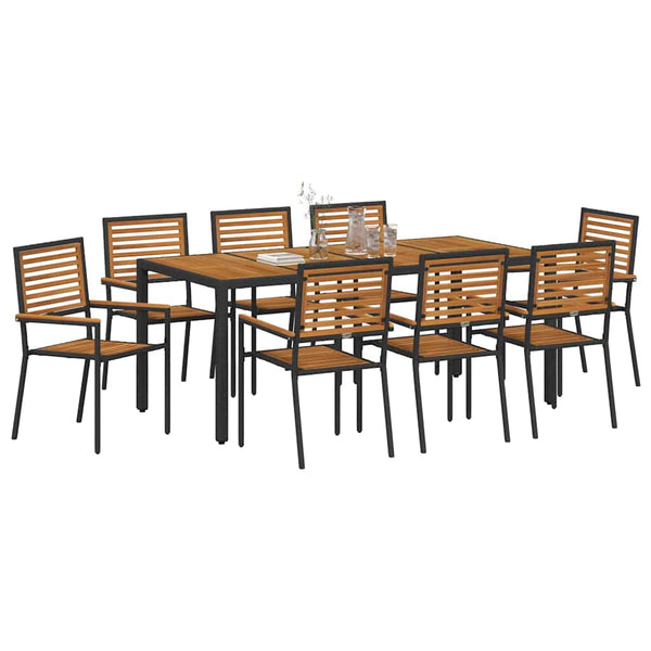 vidaXL Salon de salle à manger de jardin 9 pcs Noir et marron Résine tressée