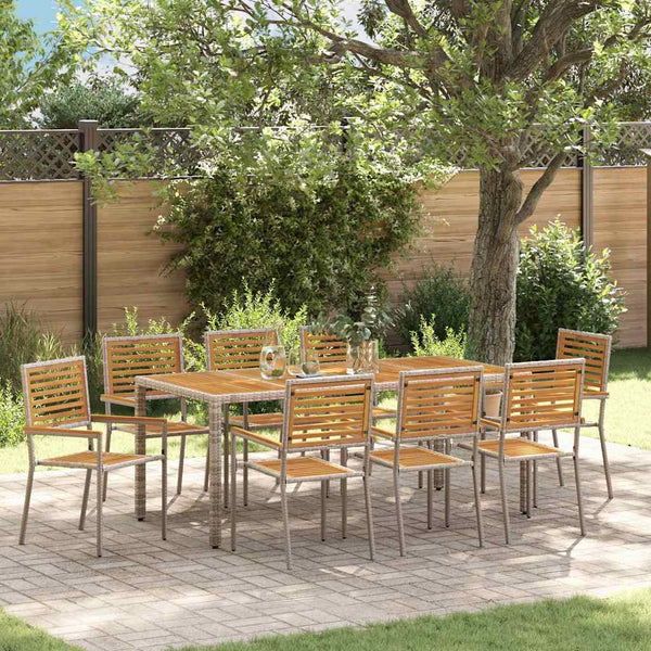 vidaXL Salle à manger de jardin 9 pcs Gris et marron Résine tressée