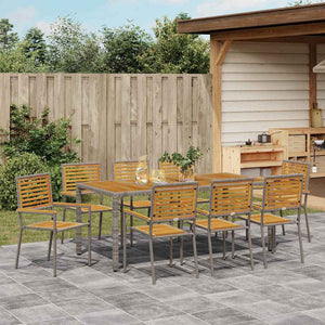 vidaXL Salle à manger de jardin 9 pcs Gris et marron Résine tressée