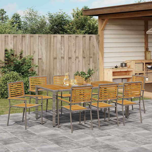 vidaXL Salle à manger de jardin 9 pcs Gris et marron Résine tressée