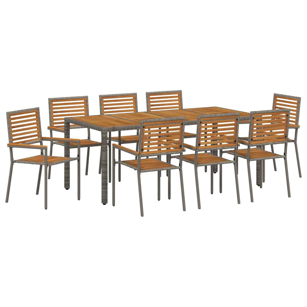 9-teilige Garten Essgruppe Grau Braun Poly-Rattan