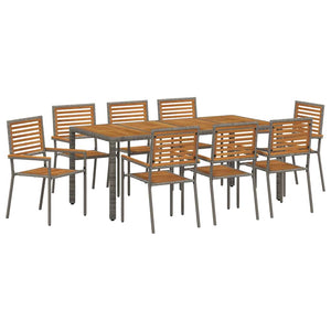 vidaXL Salle à manger de jardin 9 pcs Gris et marron Résine tressée