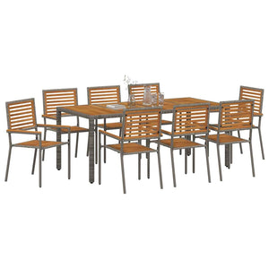 vidaXL Salle à manger de jardin 9 pcs Gris et marron Résine tressée