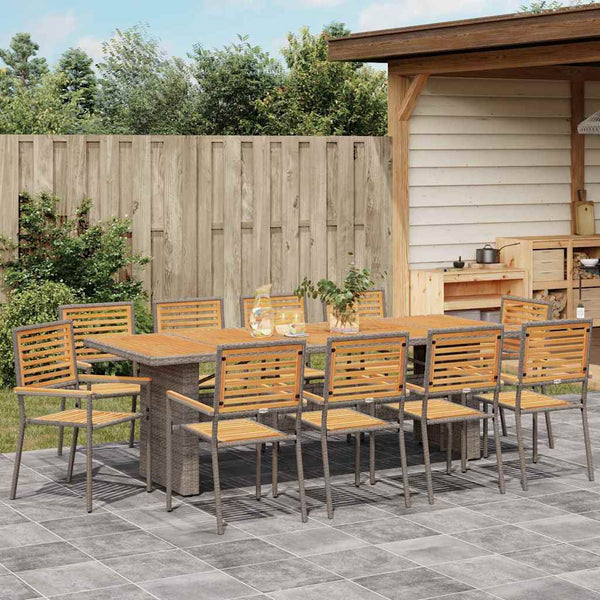 11-teilige Garten Essgruppe Grau-Braun Poly Rattan