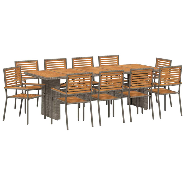 11-teilige Garten Essgruppe Grau-Braun Poly Rattan