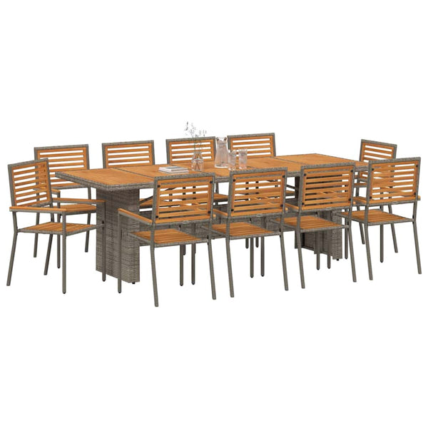 11-teilige Garten Essgruppe Grau-Braun Poly Rattan