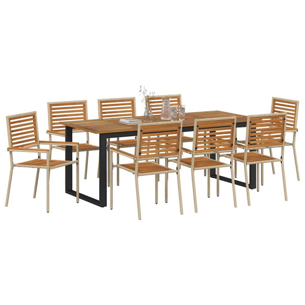 9-teilige Garten Essgruppe Akazie Beige