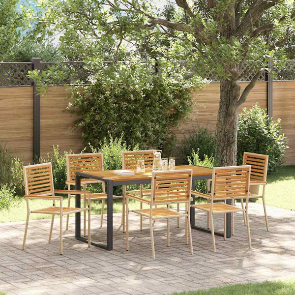7-teilige Garten Essgruppe Beige Braun Poly-Rattan