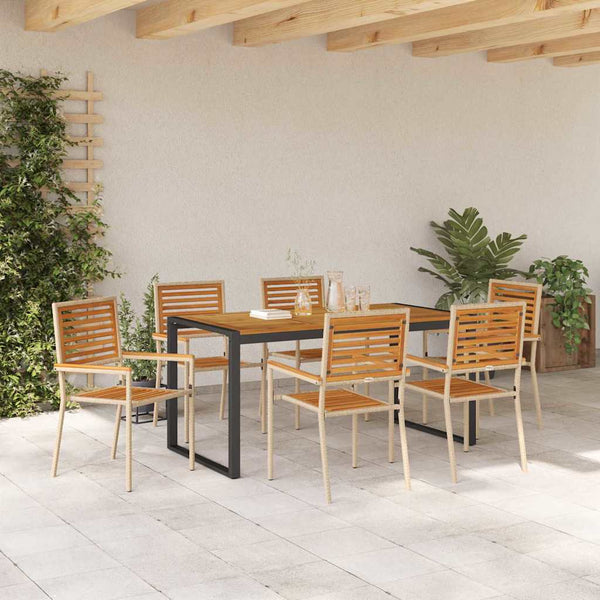 7-teilige Garten Essgruppe Beige Braun Poly-Rattan