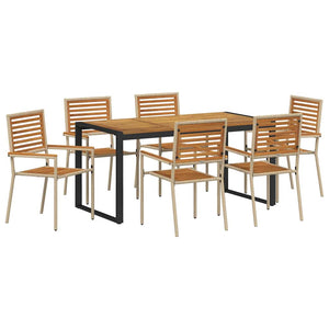 7-teilige Garten Essgruppe Beige Braun Poly-Rattan