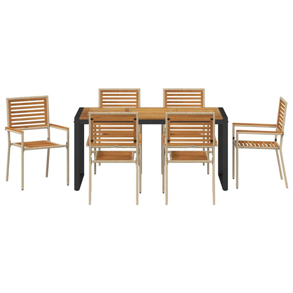 7-teilige Garten Essgruppe Beige Braun Poly-Rattan