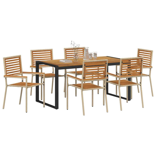 7-teilige Garten Essgruppe Beige Braun Poly-Rattan