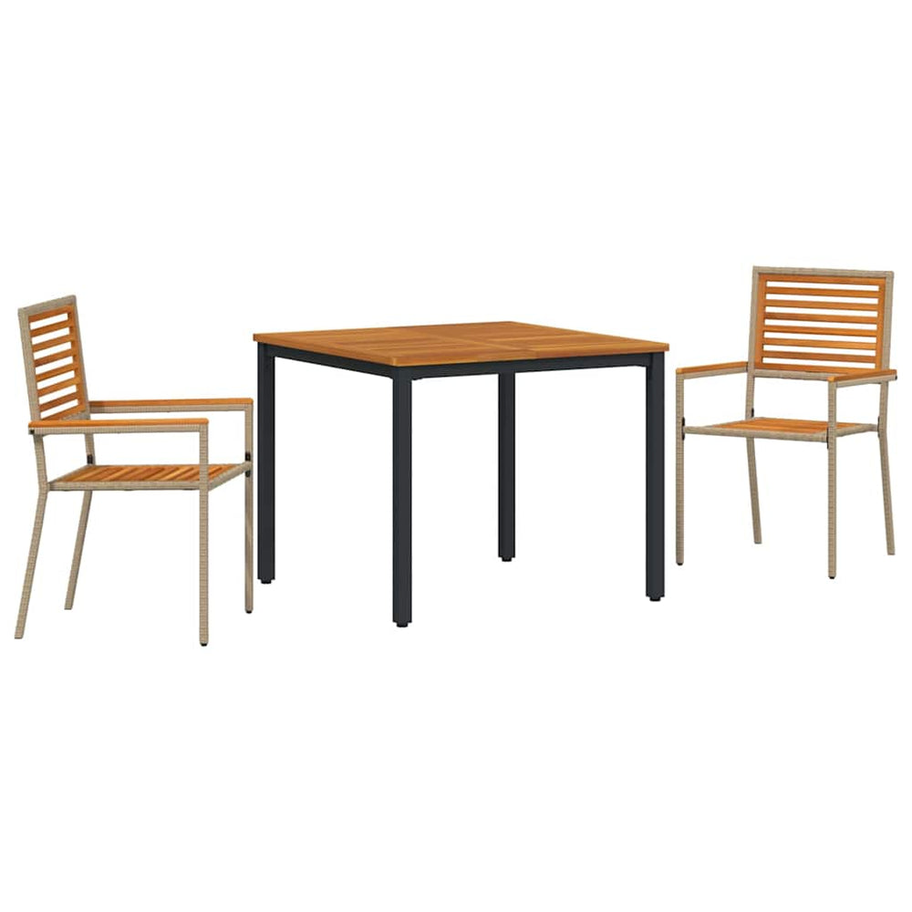 3-teilige Garten Essgruppe aus Poly-Rattan