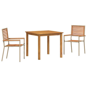 3-teilige Garten Essgruppe Beige Akazie