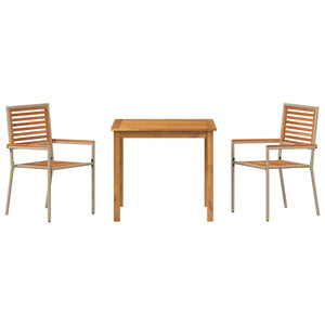 3-teilige Garten Essgruppe Beige Akazie