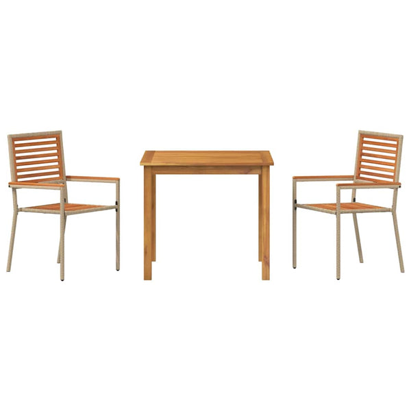 3-teilige Garten Essgruppe Beige Akazie