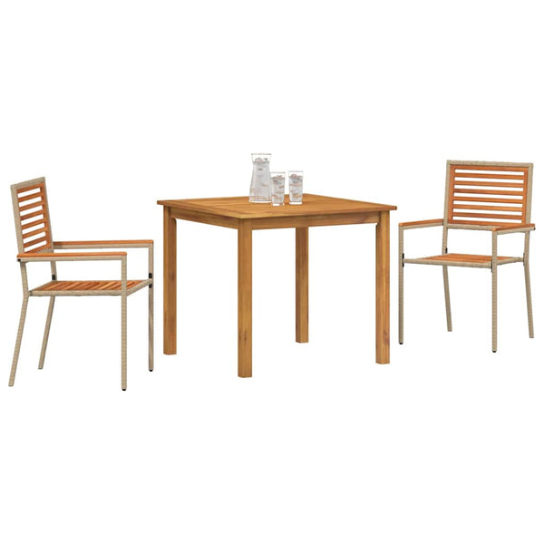 3-teilige Garten Essgruppe Beige Akazie