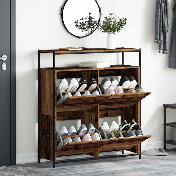Schuhschrank Altholz mit Regal 100 cm