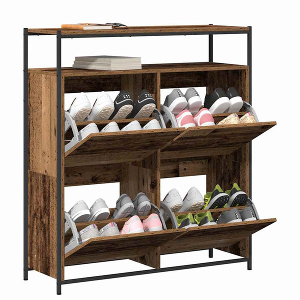 Schuhschrank Altholz mit Regal 100 cm
