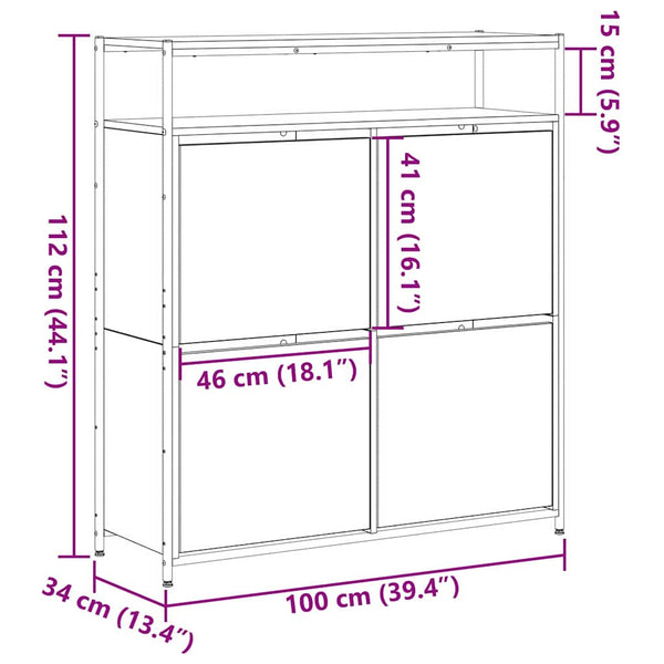 Schuhschrank Altholz mit Regal 100 cm