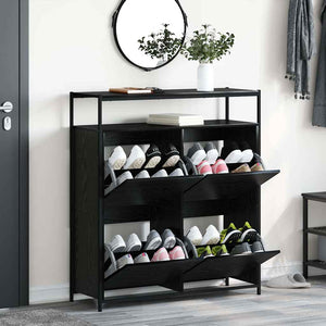 vidaXL Meuble à chaussures avec étagère Noir aspect chêne 100 x 34 x 112 cm