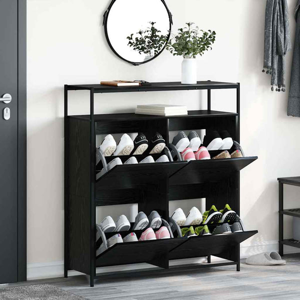 vidaXL Meuble à chaussures avec étagère Noir aspect chêne 100 x 34 x 112 cm